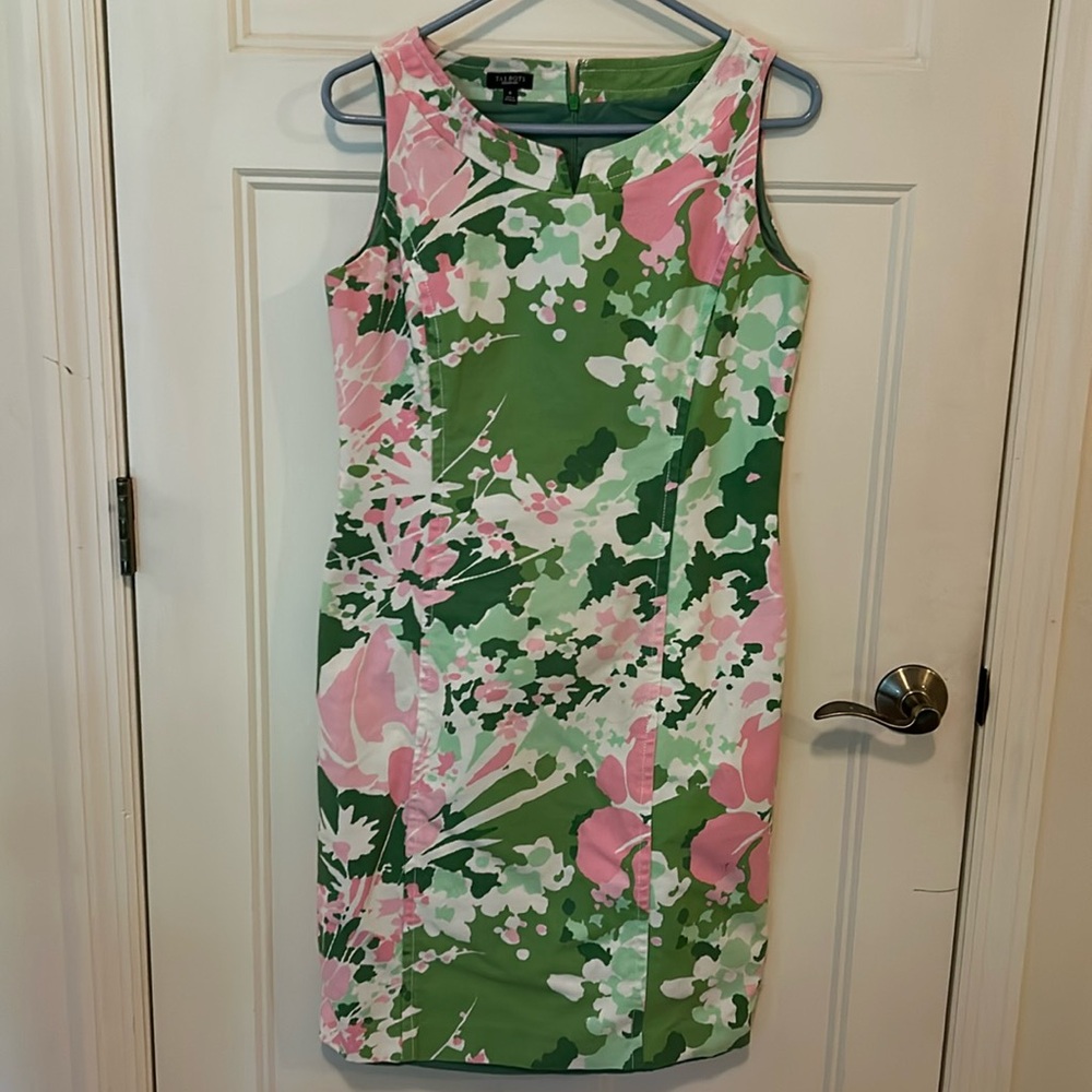 Talbots Sheath Dress Cotton Floral 6 Pink Green